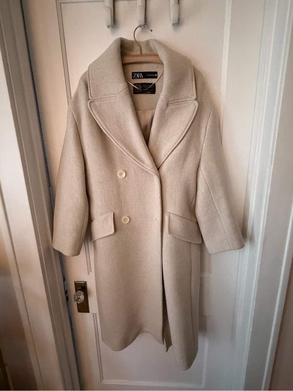 Zara Cream Double-Breasted Pea Coat